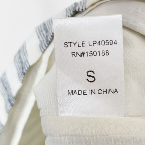 Lunik Small S Blue Cream Striped Button Detail Romper Cotton Blend VNeck Pockets - Picture 10 of 11